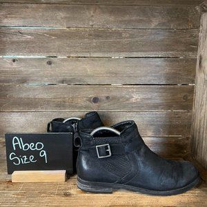 Womens Abeo Yana Black Leather Buckle‎ Casual Heeled Ankle Boots Shoes Size 9 M